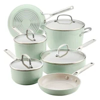 Batería de Cocina 10 Piezas Anodizado Duro Antiadherente Cerámico Inducción Color Pistachio Kitchenaid