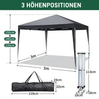 Toldo Plegable Para Exteriores 3m x 3m Con Paredes Laterales Antilluvia Gris