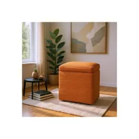 Puff Con Almacenamiento Tapizado En Corderoy Suave Color Naranja