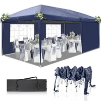 Toldo Plegable Para Exteriores 3 m x 6 m Azul Con Dos Ventanas