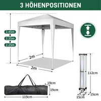 Toldo Plegable Para Exteriores 198cm x 198cm Blanco Con Bolso Portátil
