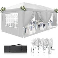 Toldo Plegable Para Exteriores 3m x 6m Blanco Con Cuatro Ventanas