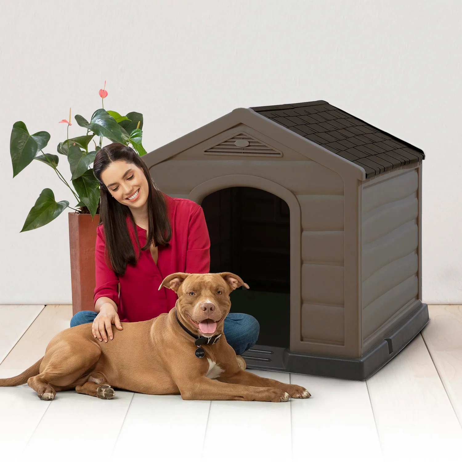 Casa Perro Rimax Plástica Grande 92x90x89 cm Mocca