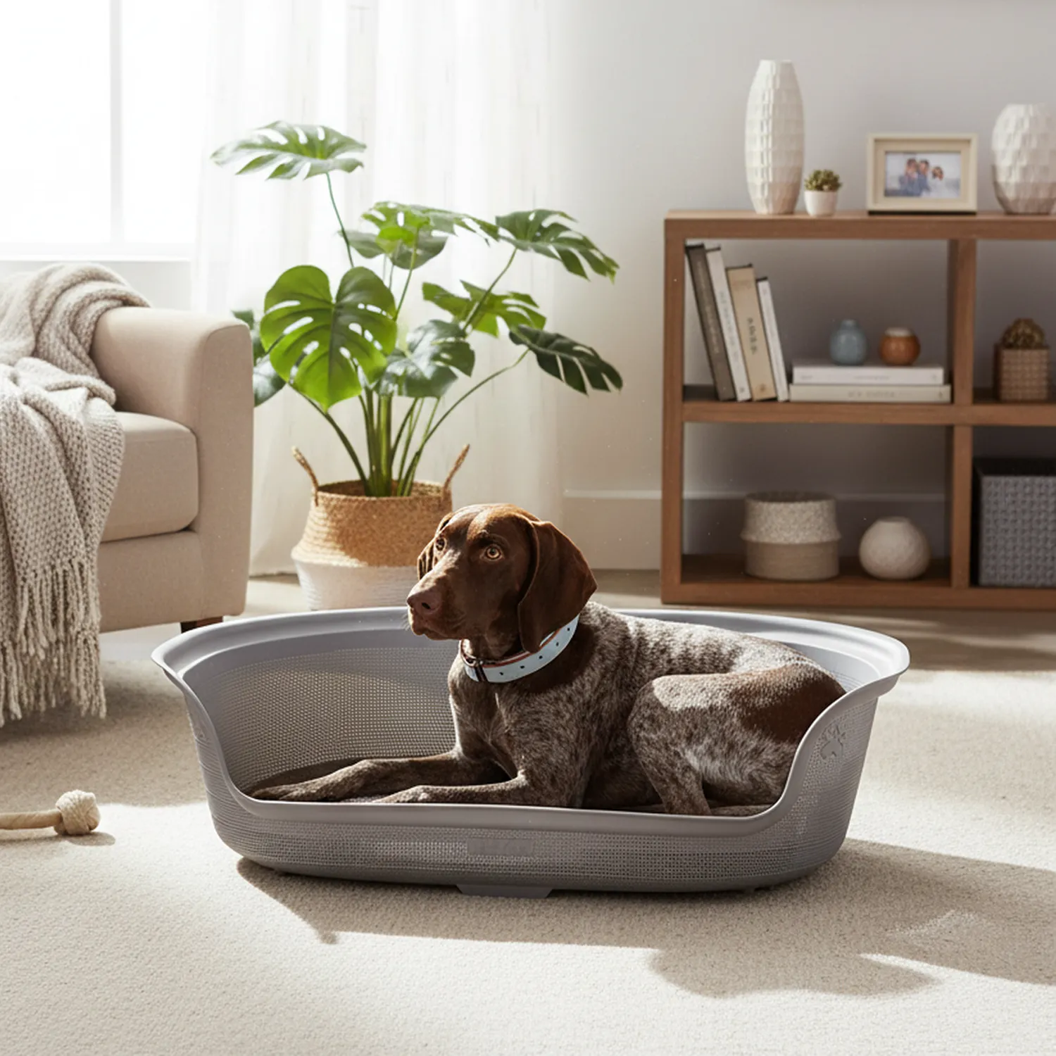 Cama para Mascotas Ovalada 78x56x22cm Grande Gris