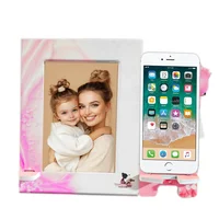 Cuadro Portarretrato Blanco y Rosado 24.5x20.5cm Rectangular de Mesa para Una Foto Con Portacelular
