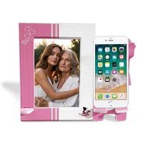 Cuadro Portarretrato Rosado y Blanco 24.5x20.5cm Rectangular de Mesa para Una Foto Con Portacelular