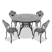 Juego de Comedor de Aluminio Negro para Exteriores con Mesa y 4 Sillas