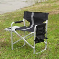 Silla de Director Plegable con Mesa Auxiliar y Bolsillos Acolchada Negro Gris