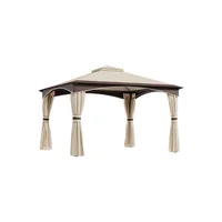 Toldo Gazebo para Exteriores 320cm x 366cm Beige con Malla Lateral Protectora