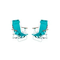 Juego de Sillas de Playa Plegables con Mochila y 4 Posiciones Verde