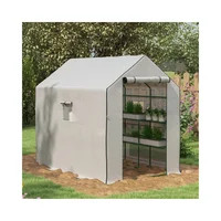 Mini Invernadero Blanco y Verde 140cm x 143cm x 190cm con Estantes Dobles