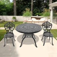 Juego de Comedor de Aluminio Negro para Exterior con Mesa y 2Sillas