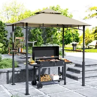 Toldo para Parrilla de Metal Caqui para Exteriores 243cm x 148cm Doble Techo