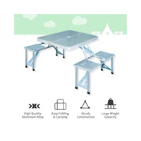 Mesa de camping plegable con sillas integradas portátiles