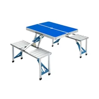 Mesa de Camping Plegable con Sillas Integradas Portátiles