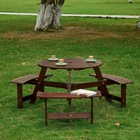 Mesa de Picnic Redonda para Exterior con 3 Bancos Integrados Marrón