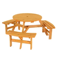 Mesa de Picnic Circular de Madera para Exterior con 3 Bancos Integrados