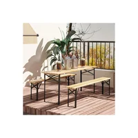 Juego de Mesa de Picnic Plegable con Bancos de Madera y Estructura de Acero