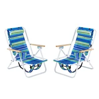 Juego de Sillas de Playa Plegables con Mochila y Cuatro Posiciones Rayas Azul Verde