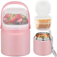 Termo para Alimentos de Acero Inoxidable Rosado con Contenedor de Snacks