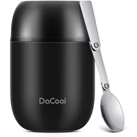 Termo para Alimentos de Acero Inoxidable Negro con Cuchara Integrada