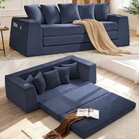 Sofá Cama Plegable Azul Convertible con Almohadas