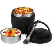 Recipiente Térmico de Acero Inoxidable Negro con Cuchara Integrada