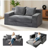 Sofá Cama Plegable Gris 2 en 1 con Almohadas