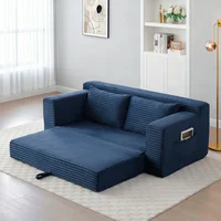 Sofa Cama Convertible de Pana Azul con Espuma Viscoelástica y Almohadas