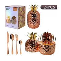 Juego Cubiertos Estuche Piña 24 Piezas Acero Inoxidable Oro Rosa