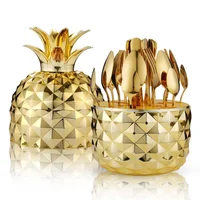 Juego de Cubiertos Estuche Piña 24 Piezas Acero Inoxidable Dorado