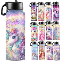Botella de Agua Personalizada para Niños de Acero Inoxidable con Pitillo y Agarradera
