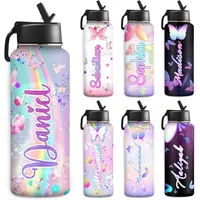 Botella Infantil Personalizada Aislada con Pitillo y Agarradero de Mariposas
