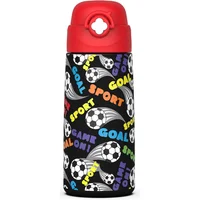 Botella Infantil Aislada con Pitillo Desplegable Diseño de Fútbol Rojo
