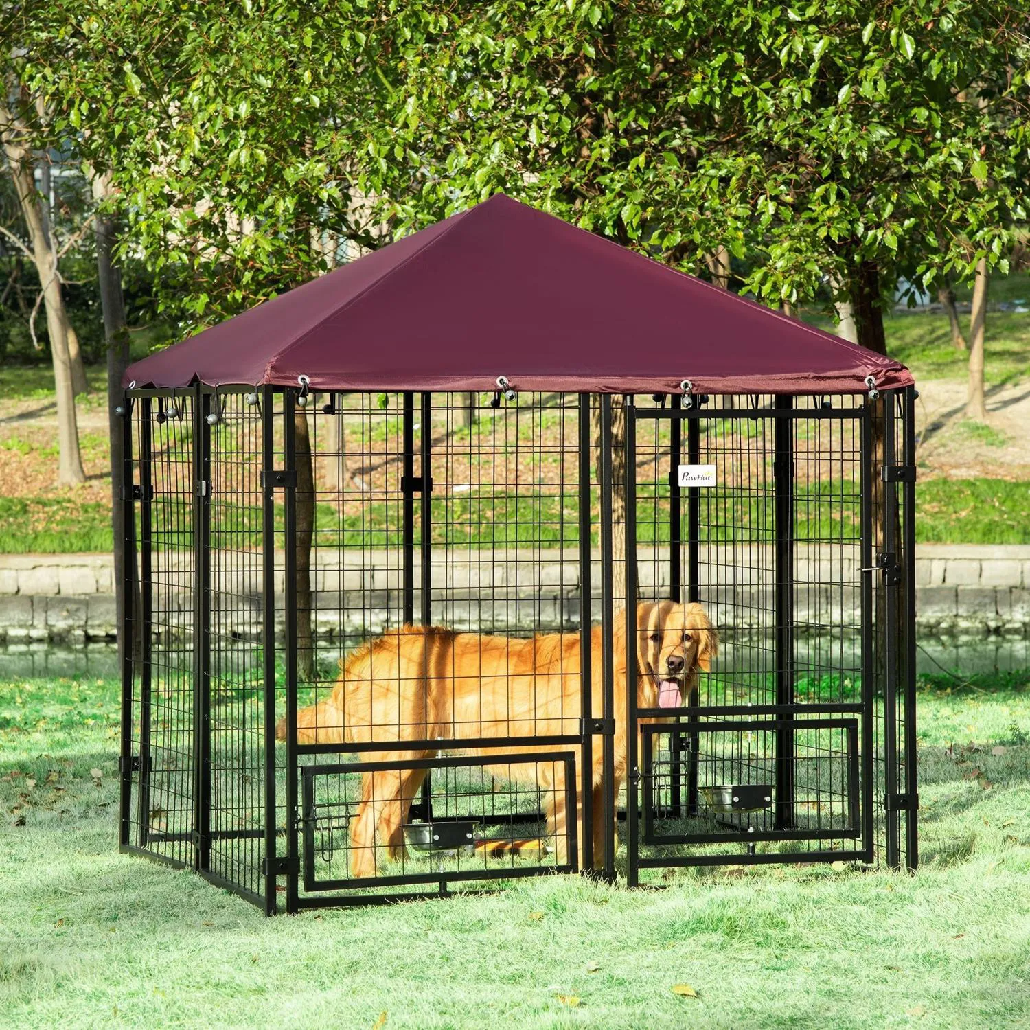 Jaula para perro de exterior con techo oxford y acceso amplio