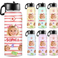 Botella Infantil Aislada Personalizada para Agua con Pitillo Color Fantasía