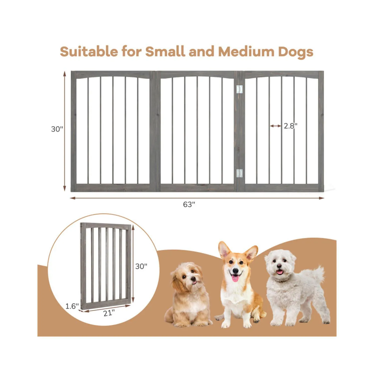 Cerco Plegable de Madera para Mascotas con Paneles Ajustables 3