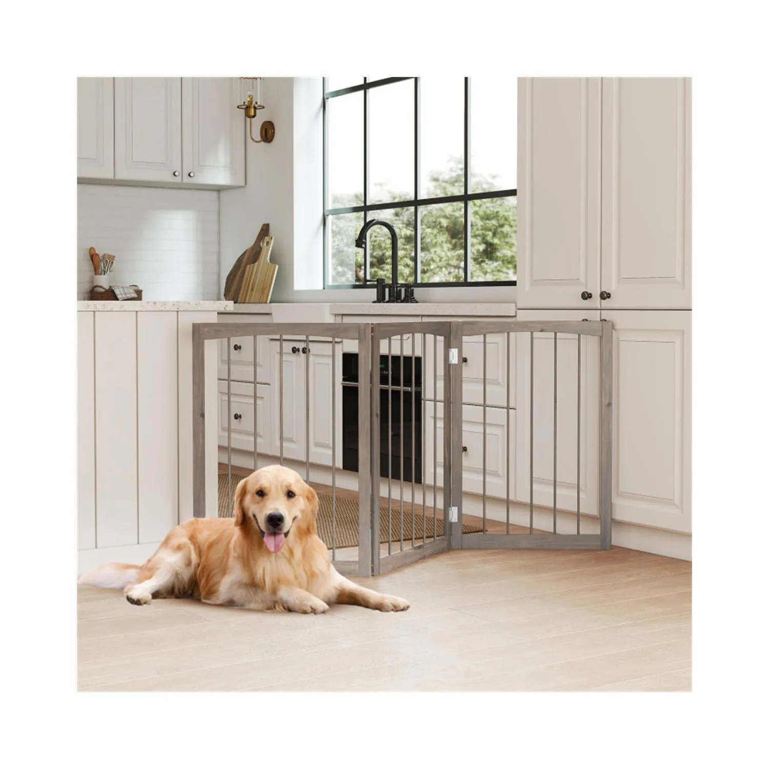 Cerco Plegable de Madera para Mascotas con Paneles Ajustables 4