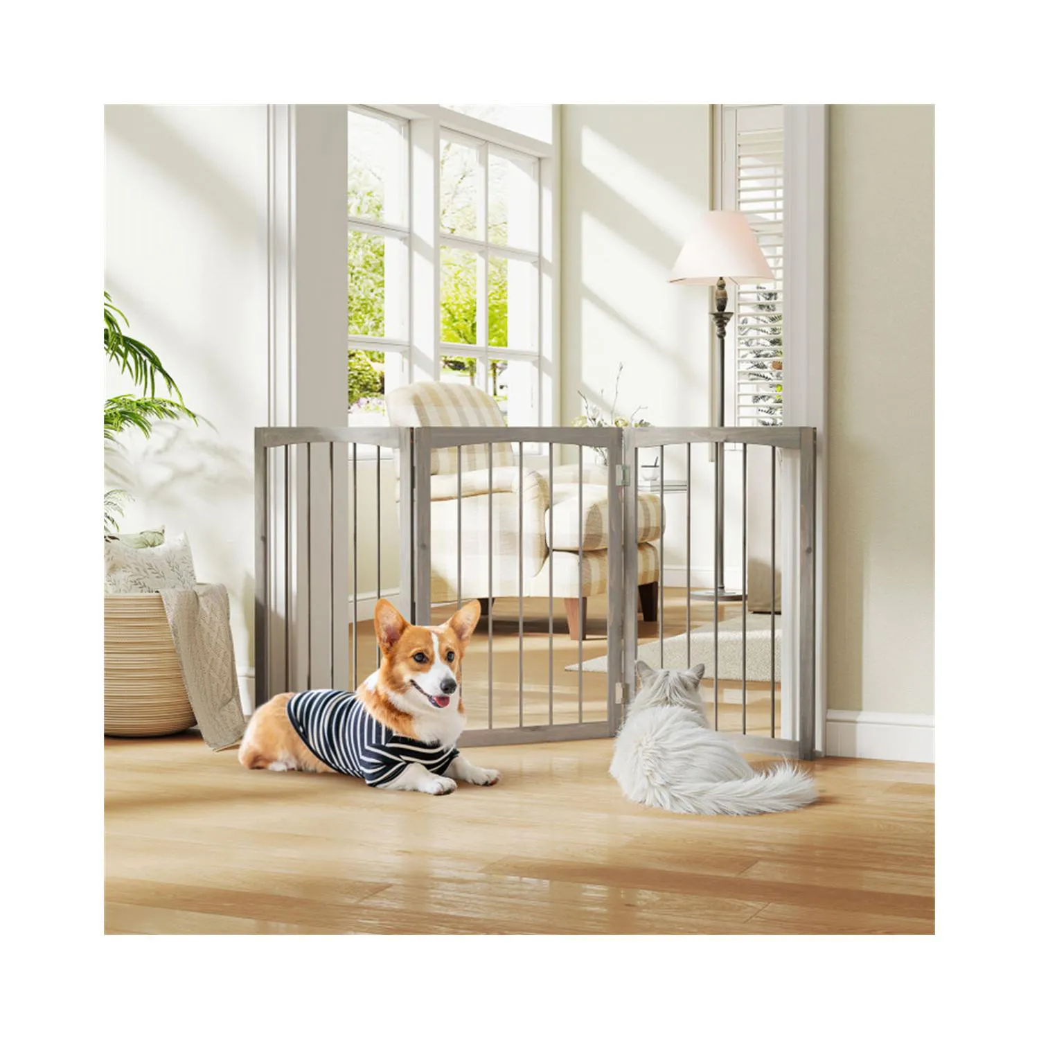 Cerco Plegable de Madera para Mascotas con Paneles Ajustables 5