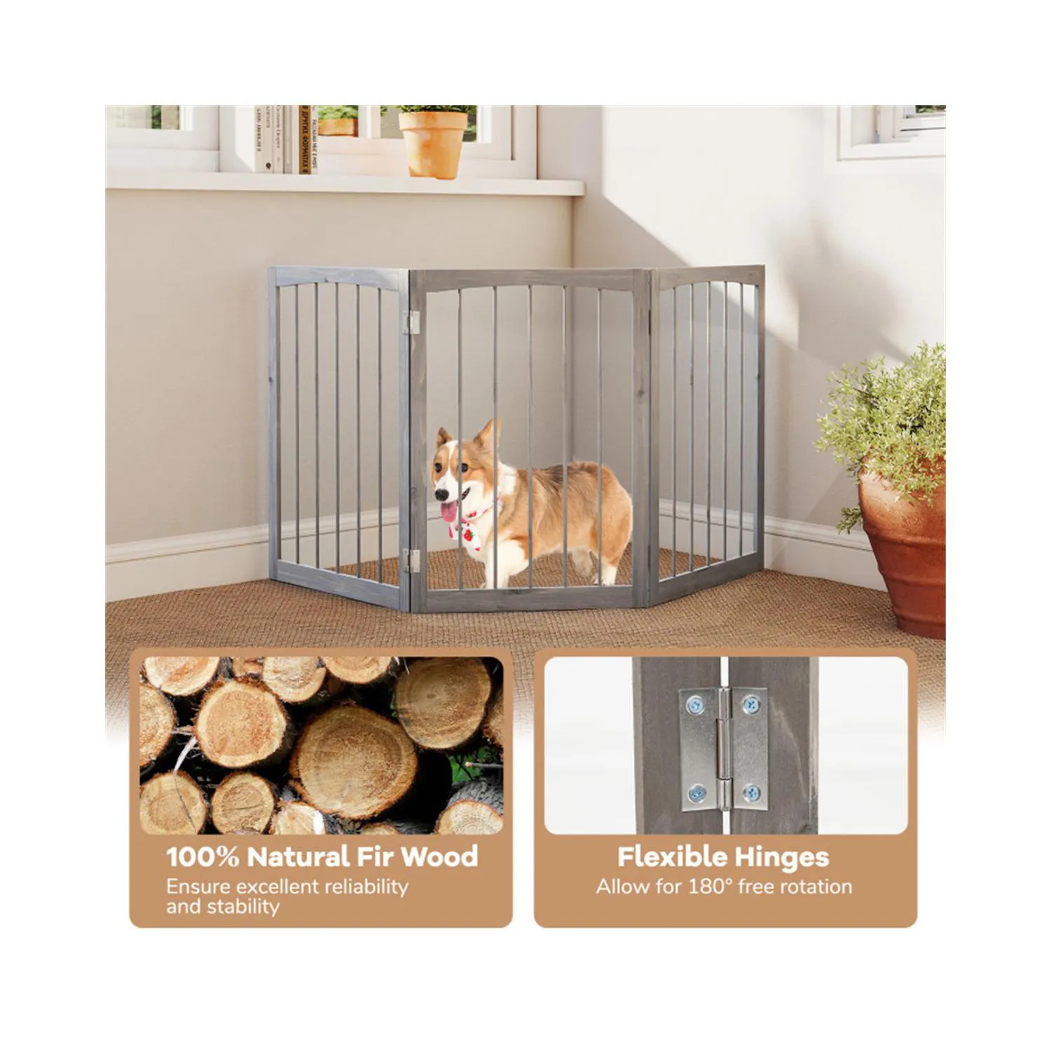 Cerco Plegable de Madera para Mascotas con Paneles Ajustables 6