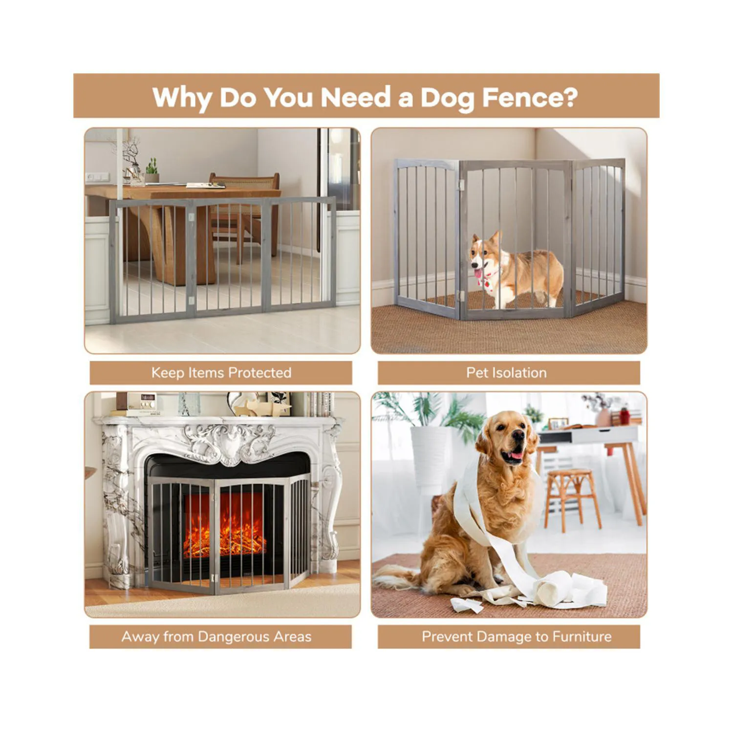 Cerco Plegable de Madera para Mascotas con Paneles Ajustables 8