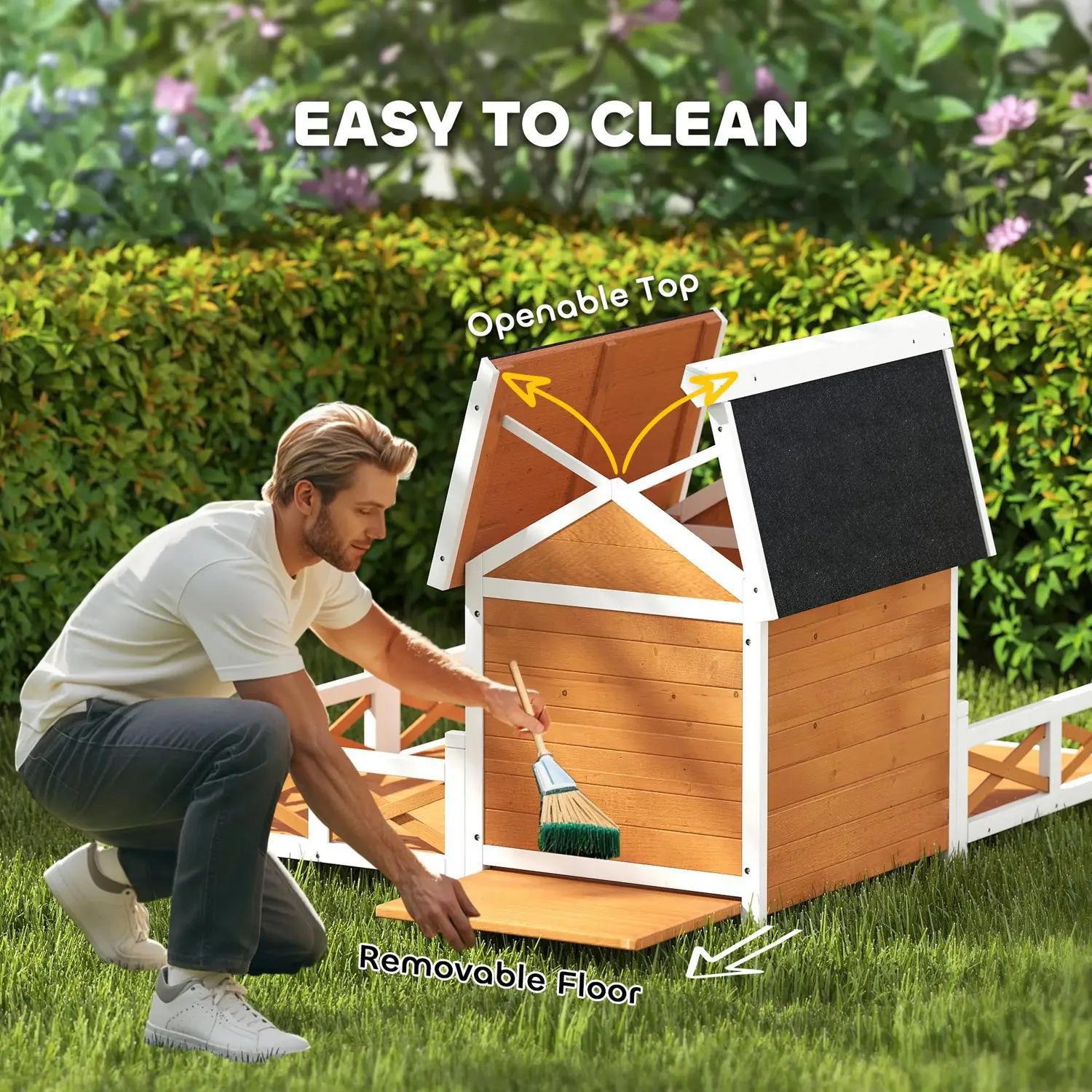 Casa para perros de madera con terraza y techo de asfalto 7