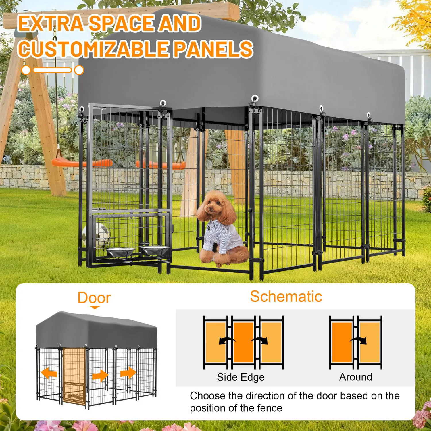 Jaula para Perro de Exterior con Techo Impermeable y Cierre Doble 4