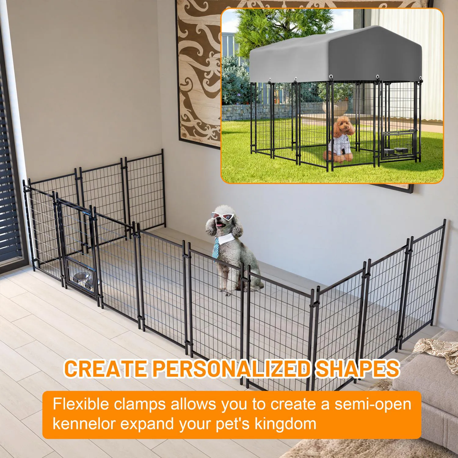 Jaula para Perro de Exterior con Techo Impermeable y Cierre Doble 5