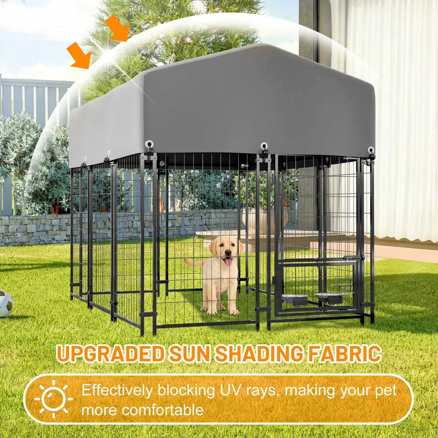 Jaula para Perro de Exterior con Techo Impermeable y Cierre Doble 7