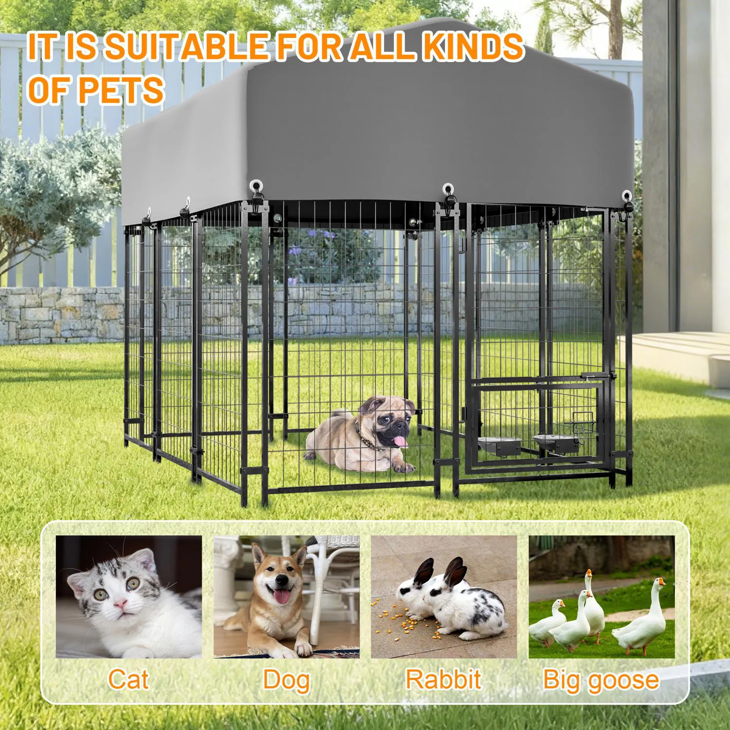 Jaula para Perro de Exterior con Techo Impermeable y Cierre Doble 8