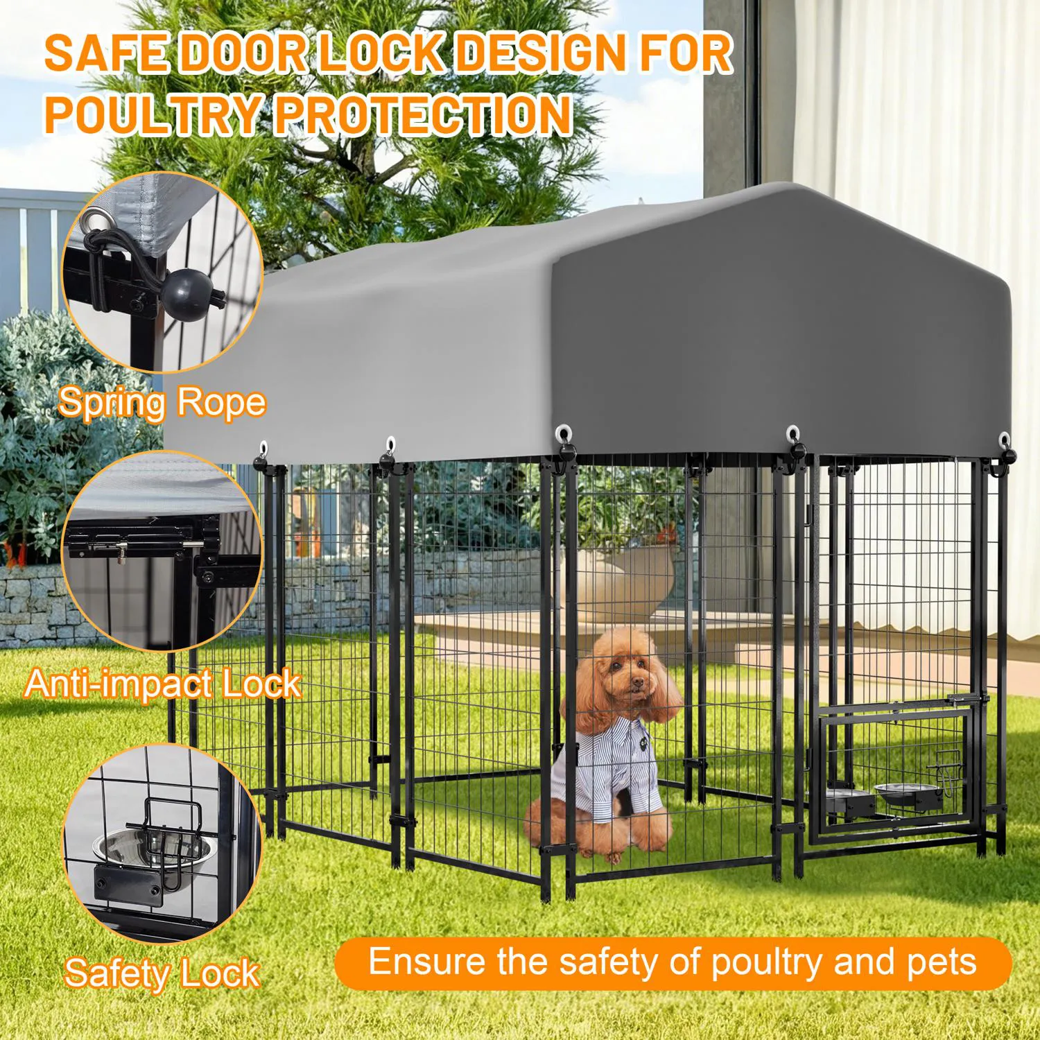 Jaula para Perro de Exterior con Techo Impermeable y Cierre Doble 9