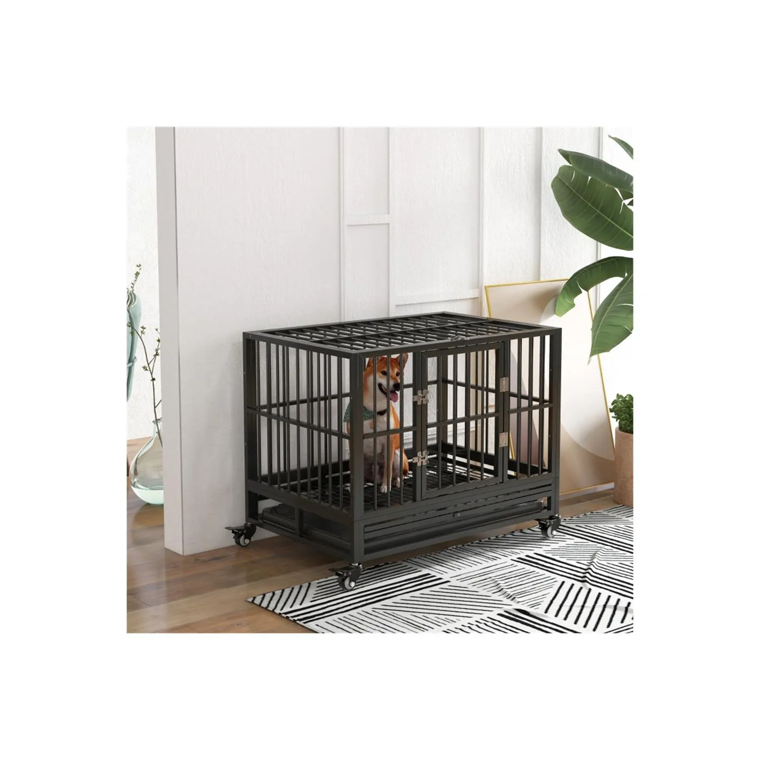 Jaula Metálica Compacta para Perros con Acceso Superior y Frontal