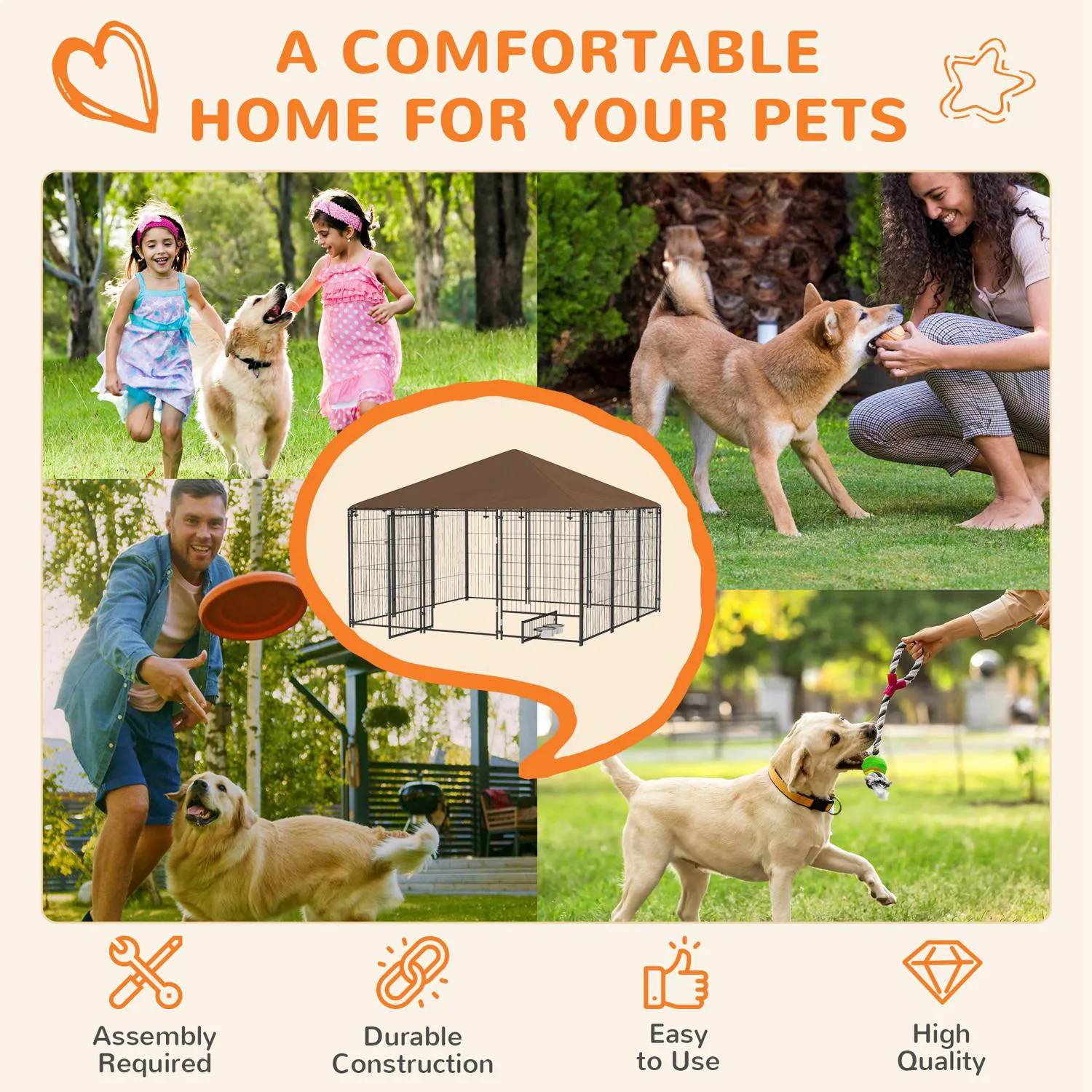 Jaula Exterior para Perros con Techo y Accesorios Integrados