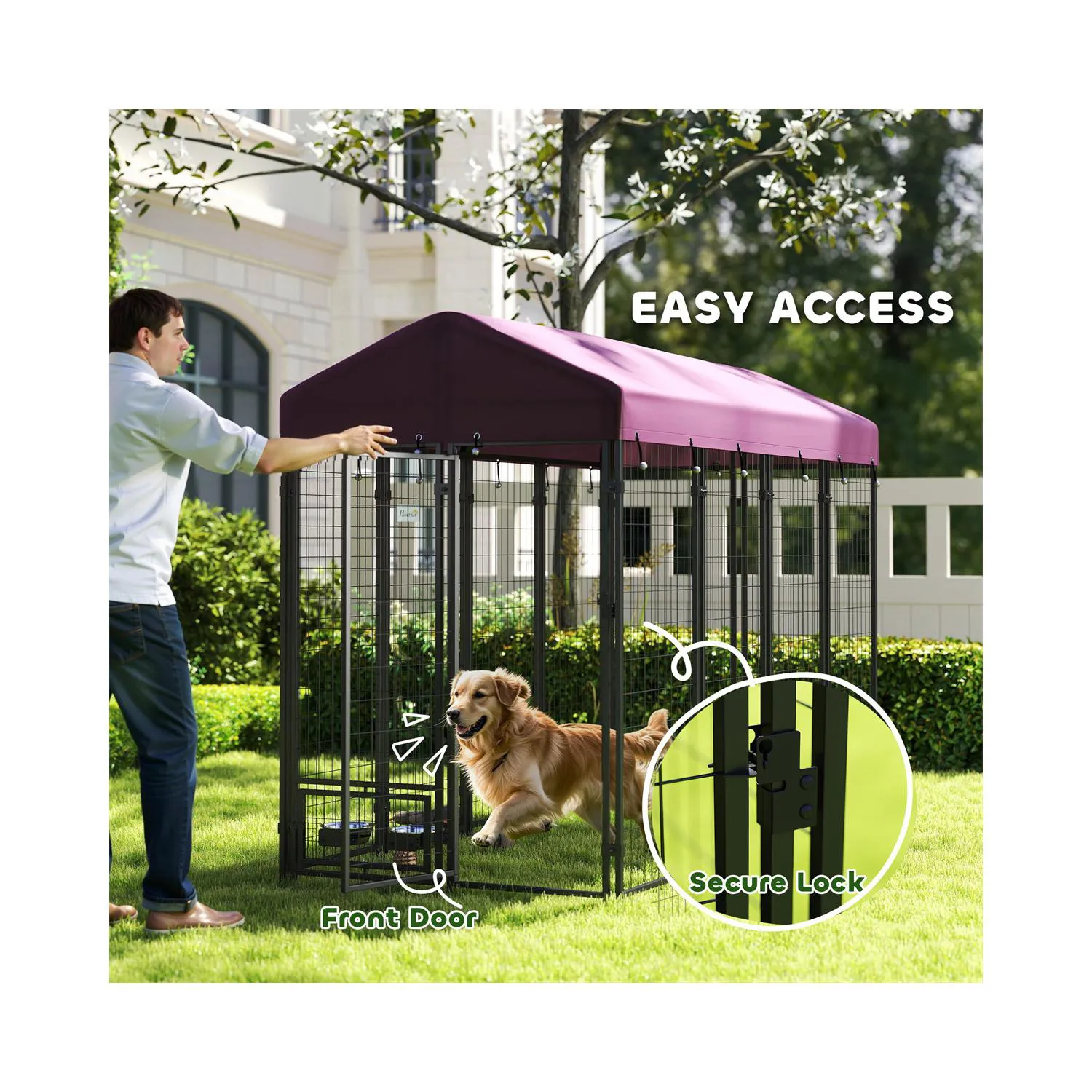 Jaula para Perro de Exterior con Techo Oxford y Acceso Amplio